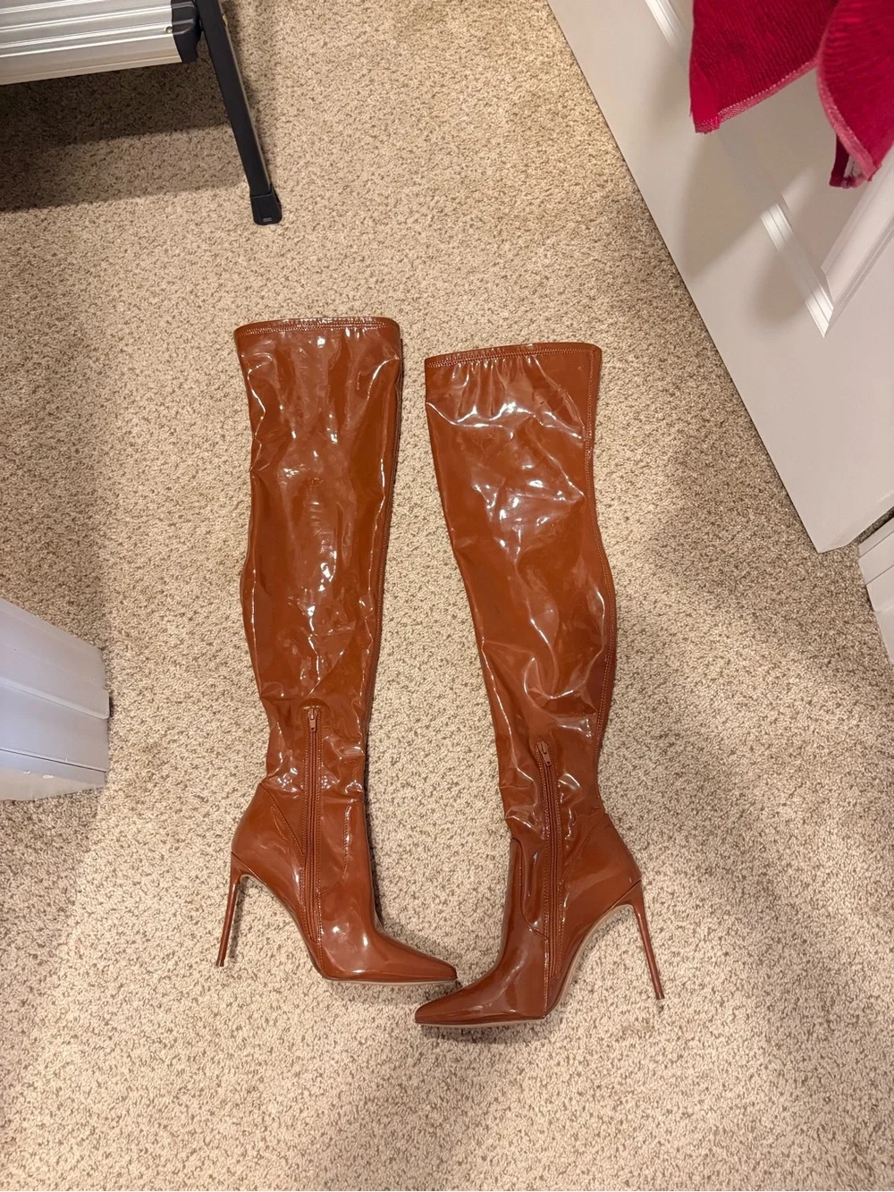 Steve Madden Patent Over-the-Knee Pointed Stiletto Boots - Brown